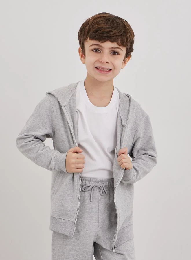 Styli Styli Grey Cotton Full Zip Hoodie with Pocket