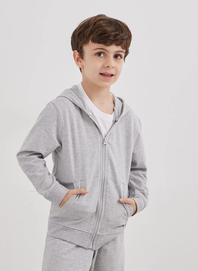 Styli Styli Grey Cotton Full Zip Hoodie with Pocket