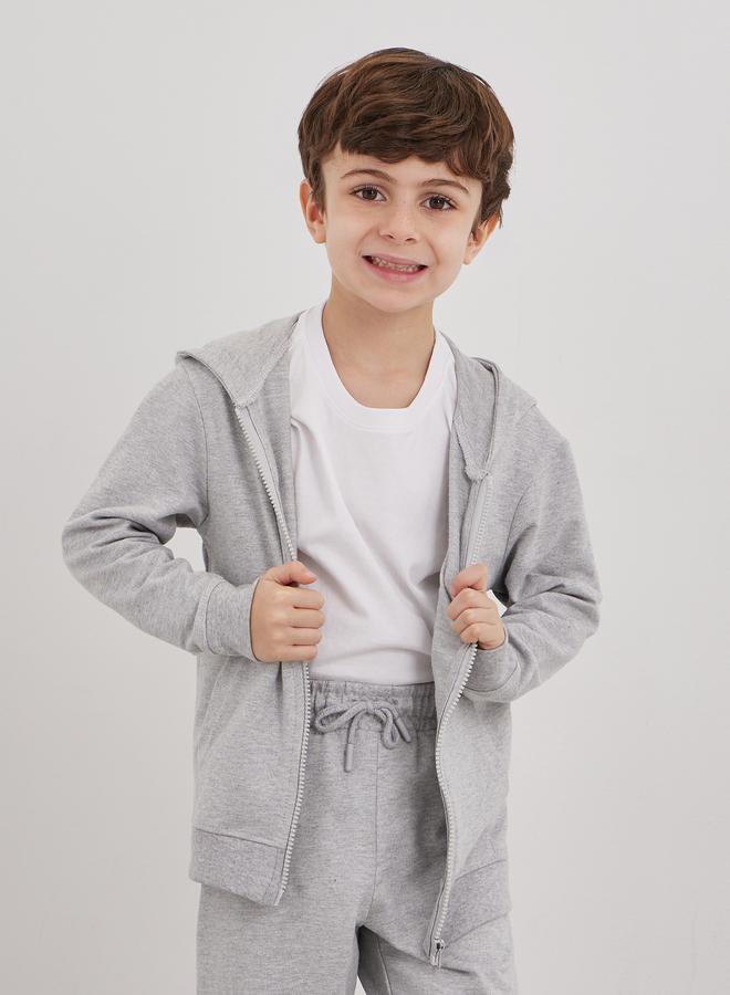 ستايلي هودي ستيلي رمادي قطن بسحاب وجيب - Image 1