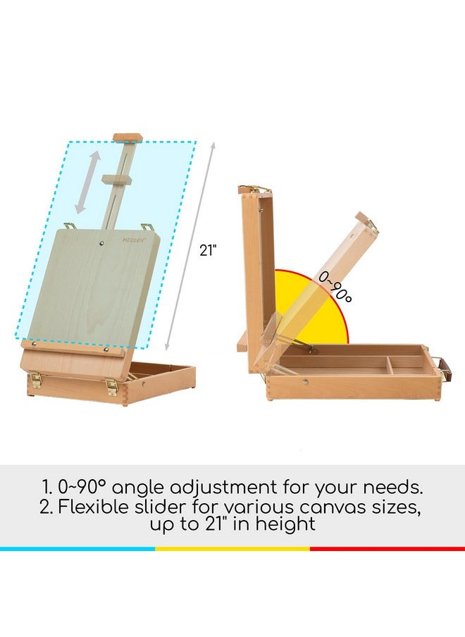 MEEDEN - Tabletop Easel Solid Beech Wood Table Top Art Easels For Painting Canvas Sketchbox Easel Adjustable Desktop Easel Table Easel For Painting Art Supply Storage Box For Adults & Artist - Image 1