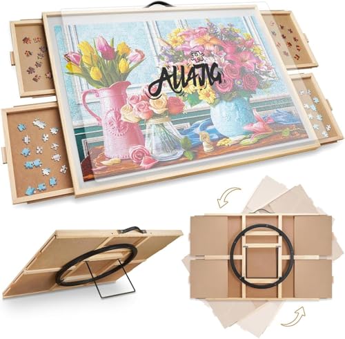 ALL4JIG 1000 Pieces 2in1 Tilting Rotating Puzzle Board 3016 x 2244Adjustable Angle Puzzle Board with 4 Drawers Clear Protective Cover Birthday Gift for mom - Image 1