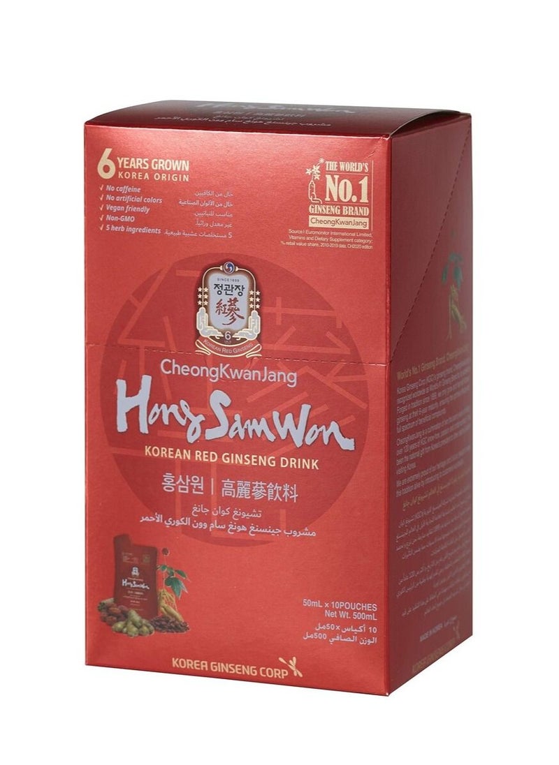 CheongKwanJang - Hong Sam Won Korean Red Ginseng Drink (50mlx10 Pouches) 500ml - Image 1