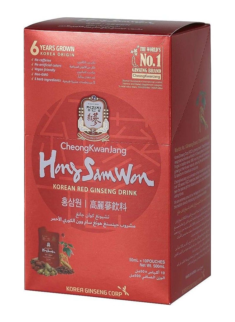 CheongKwanJang - Hong Sam Won Korean Red Ginseng Drink (50mlx10 Pouches) 500ml - Image 1