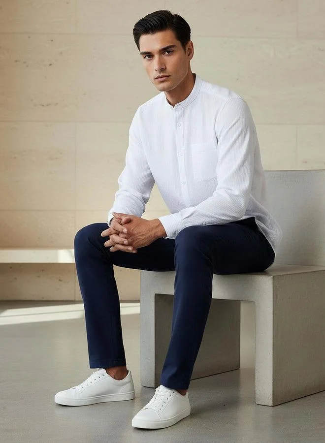 سبلاش فيڤ Men Regular Fit Mandarin Collar Striped Long Sleeves Shirt