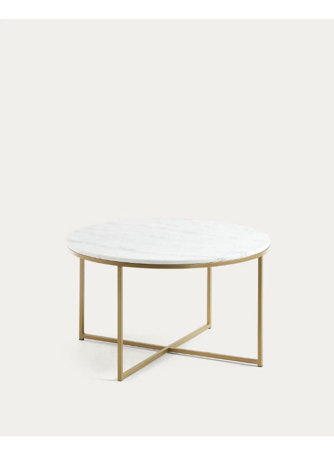 Vinchi Furniture Vinchi Metro coffee table in white marble and golden steel legs Ø 80 cm - Image 1