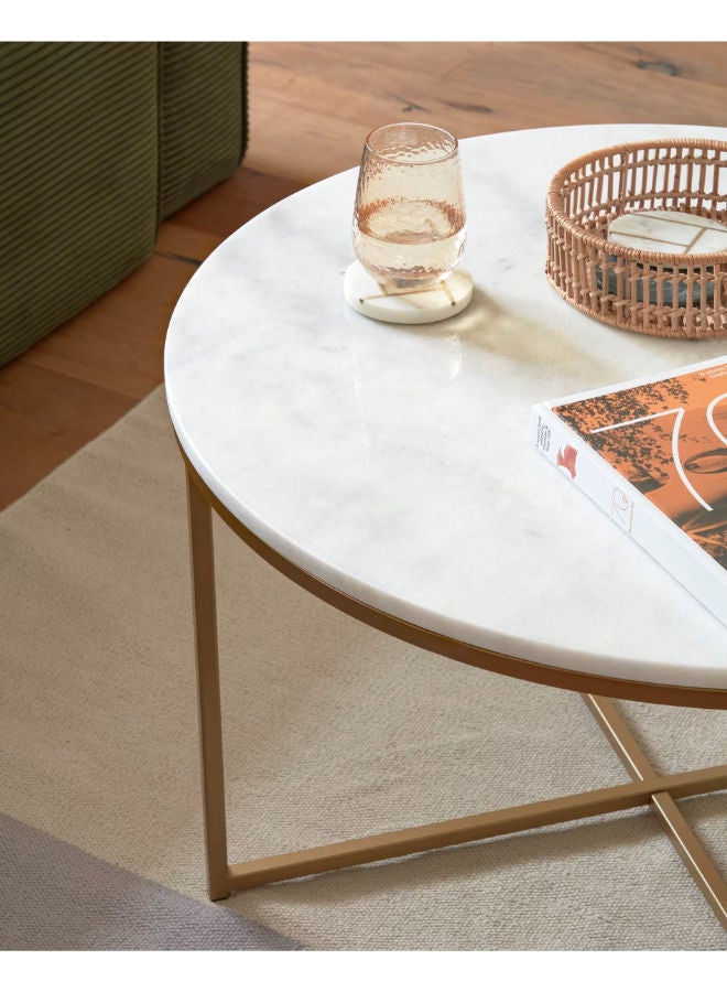 Vinchi Furniture Vinchi Metro coffee table in white marble and golden steel legs Ø 80 cm - Image 3