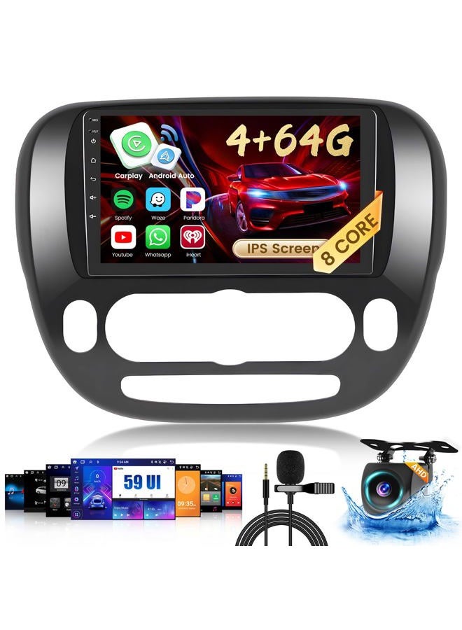 Inefala 8-Core 4+64G Android Car Stereo Screen for Kia Soul 2014-2017(Manual A/C) Radio Upgrade, 9'' Touch Screen with Wireless CarPlay Android Auto, Mirror Link, GPS Navigation, AHD Backup Camera - Image 1