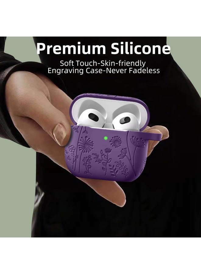 Lerobo for Airpods 4 Case Cover with Cleaner Kit, Stylish Flower Engraved Silicone Shockproof Case Cover with Keychain Compatible with Apple Airpods 4 Case 2024,Front LED Visible, Purple - Image 5