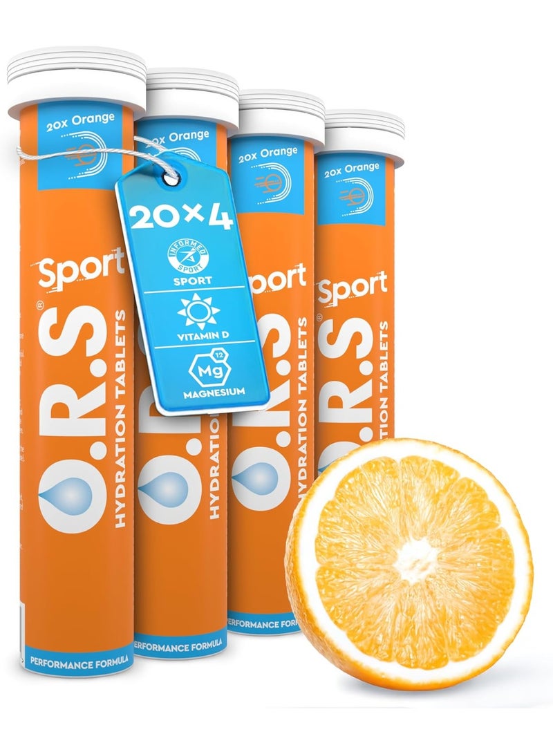 ORS O.R.S Sport Hydration Tablets | Electrolytes with Vitamin D & Magnesium for Rehydration & Recovery | Vegan, Gluten-Free & Low Calorie Tablets, Orange Flavour, 80 Tablets (Pack of 4 x 20) - Image 1