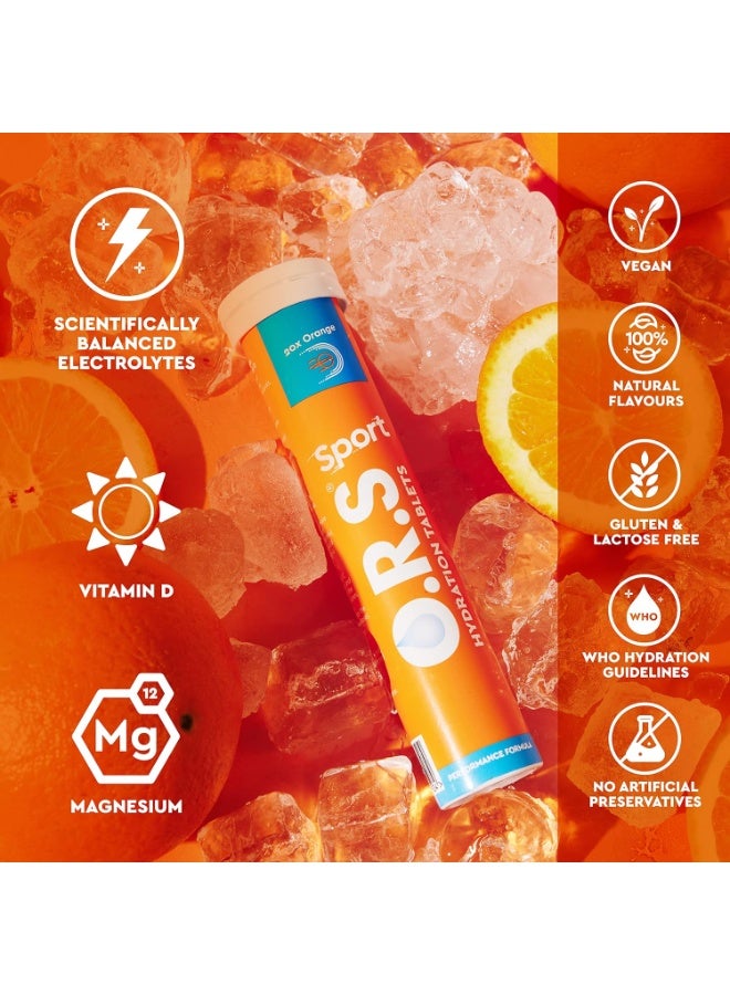ORS O.R.S Sport Hydration Tablets | Electrolytes with Vitamin D & Magnesium for Rehydration & Recovery | Vegan, Gluten-Free & Low Calorie Tablets, Orange Flavour, 80 Tablets (Pack of 4 x 20) - Image 2