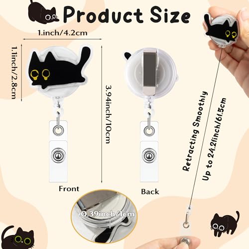 Eartim Cute Black Cat Funny Badge Reel - 9Pcs Lovely Animal Acrylic Retractable ID Badge with Metal Clip Name Tag Holder for Nurse Cat Lover Office Staff Student Birthday Gift Halloween Party Supplies - Image 4