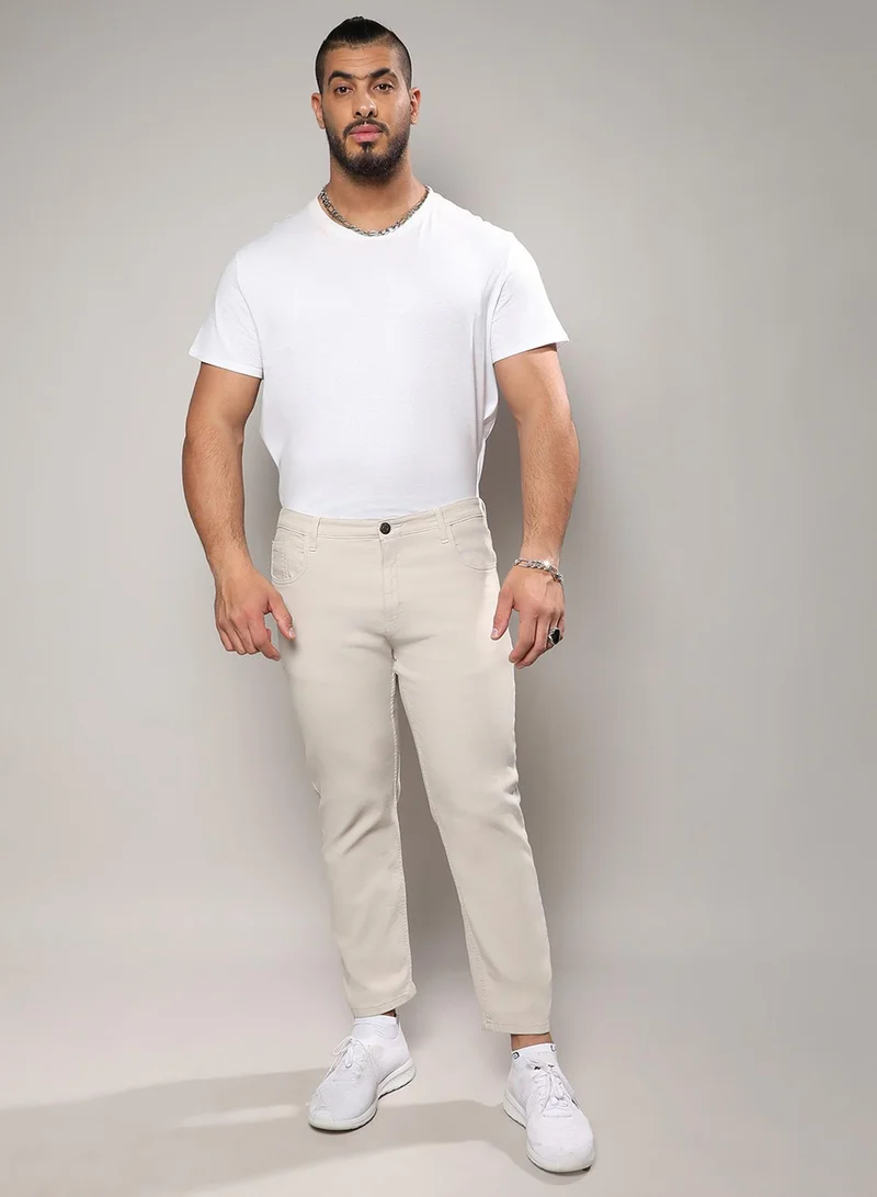 Instafab Plus Instafab Plus Men's Light Grey Rolled Hem Denim Jeans For Casual Wear | Light-Wash | 5 Pockets | Button Closure | Denim Jeans Crafted With Comfort Fit For Everyday Wear