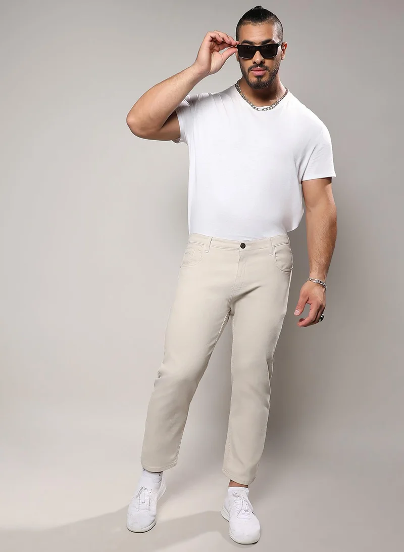 Instafab Plus Instafab Plus Men's Light Grey Rolled Hem Denim Jeans For Casual Wear | Light-Wash | 5 Pockets | Button Closure | Denim Jeans Crafted With Comfort Fit For Everyday Wear