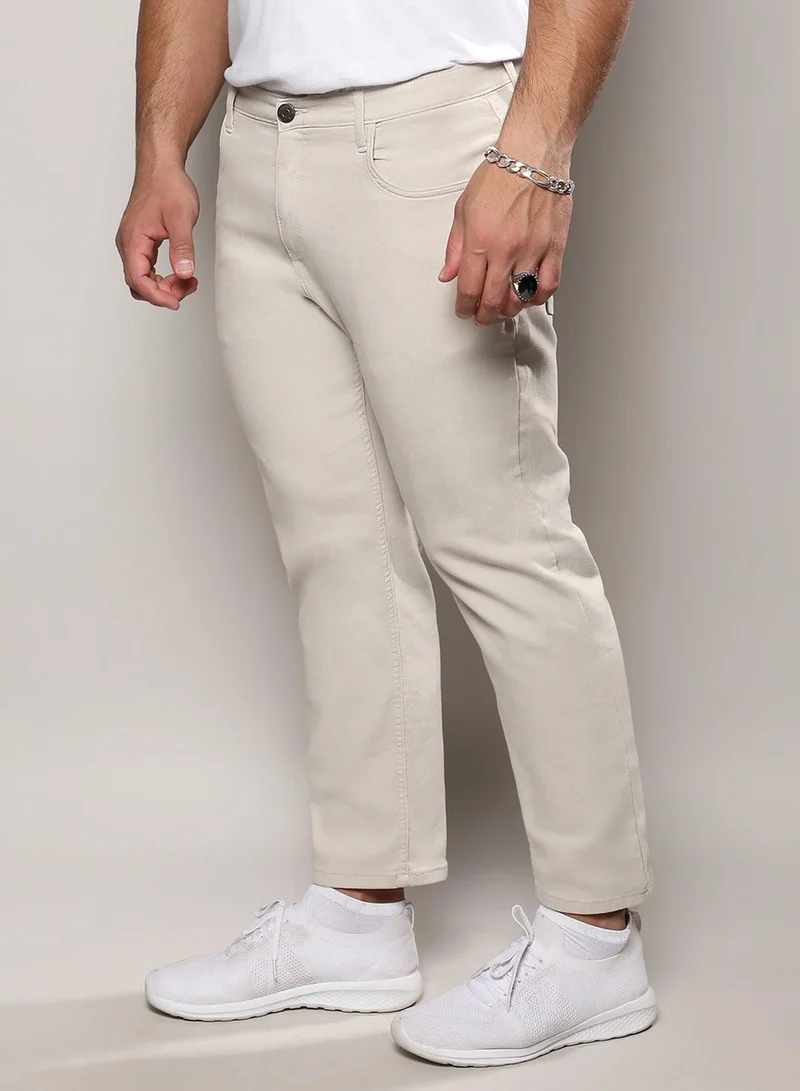 Instafab Plus Instafab Plus Men's Light Grey Rolled Hem Denim Jeans For Casual Wear | Light-Wash | 5 Pockets | Button Closure | Denim Jeans Crafted With Comfort Fit For Everyday Wear