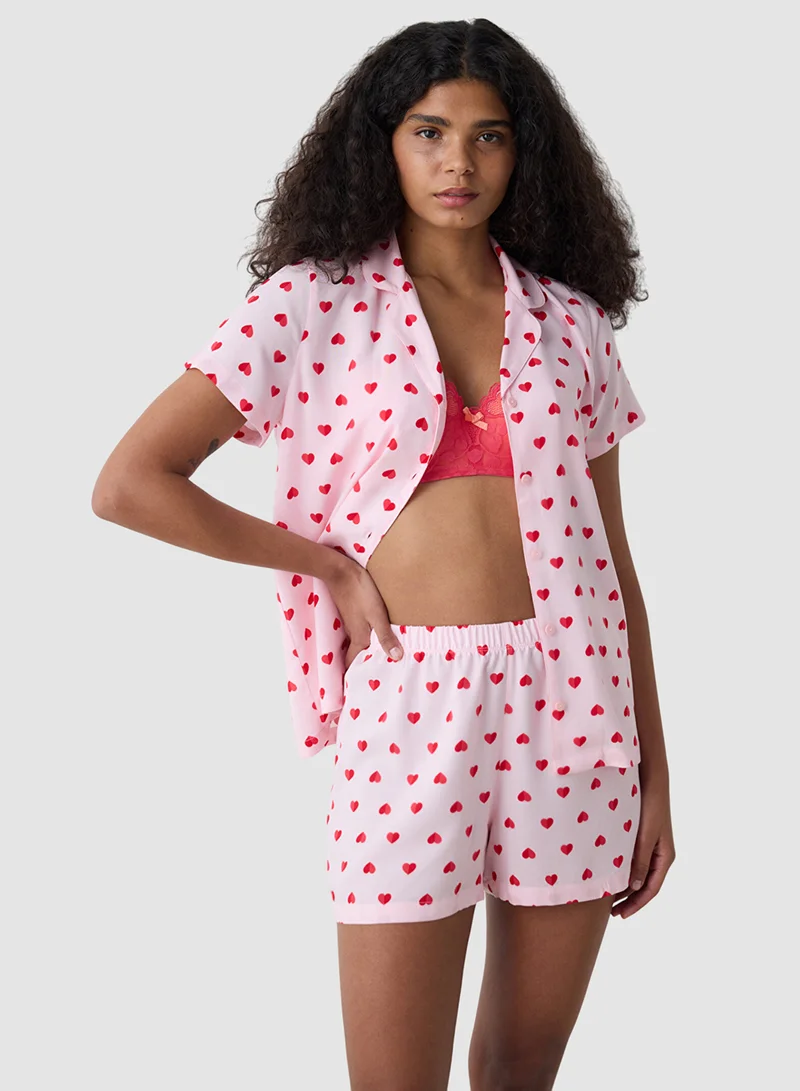 Penti Amour Shirt Pink Pyjama Set With Shorts