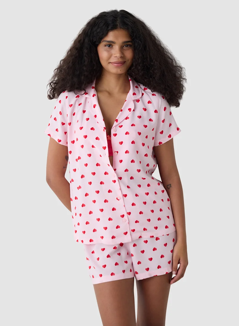 Penti Amour Shirt Pink Pyjama Set With Shorts