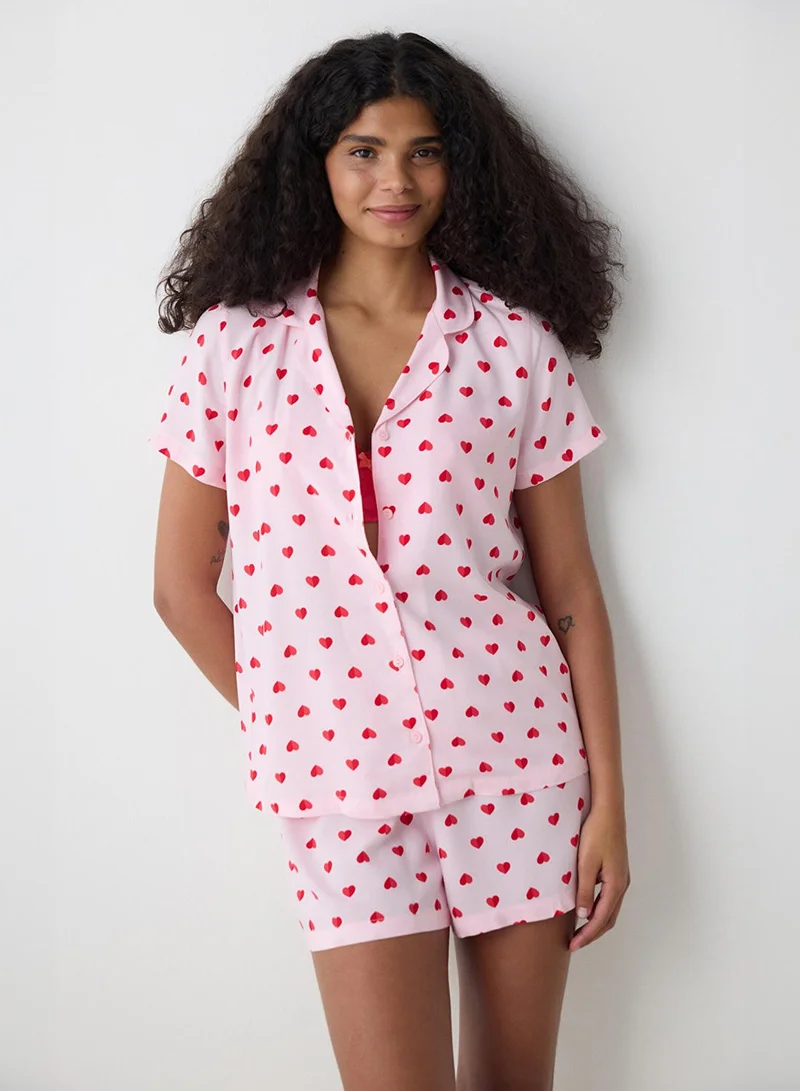 بنتي طقم بيجامة شورت وقميص وردي من أمور