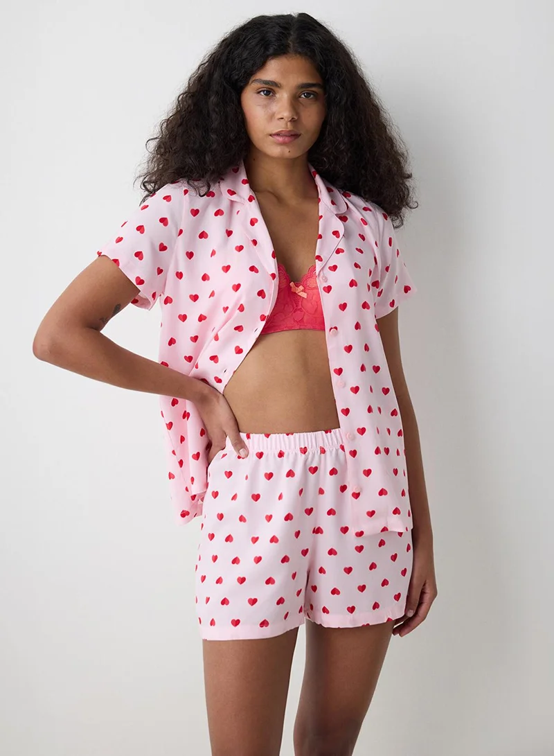 بنتي طقم بيجامة شورت وقميص وردي من أمور