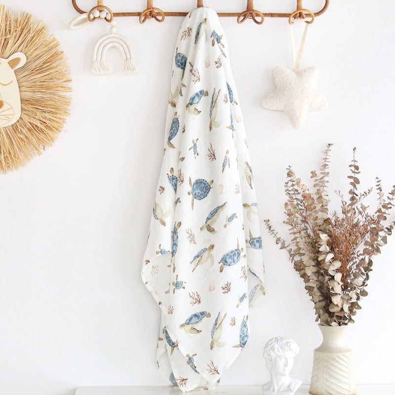 LifeTree Baby Swaddle Blanket 70 Viscose from Bamboo and 30 Cotton Muslin Swaddles Blankets Boys Girls Sea Turtle Swaddling Blanket for Newborn Super Soft Large 47 x 47 - Image 4