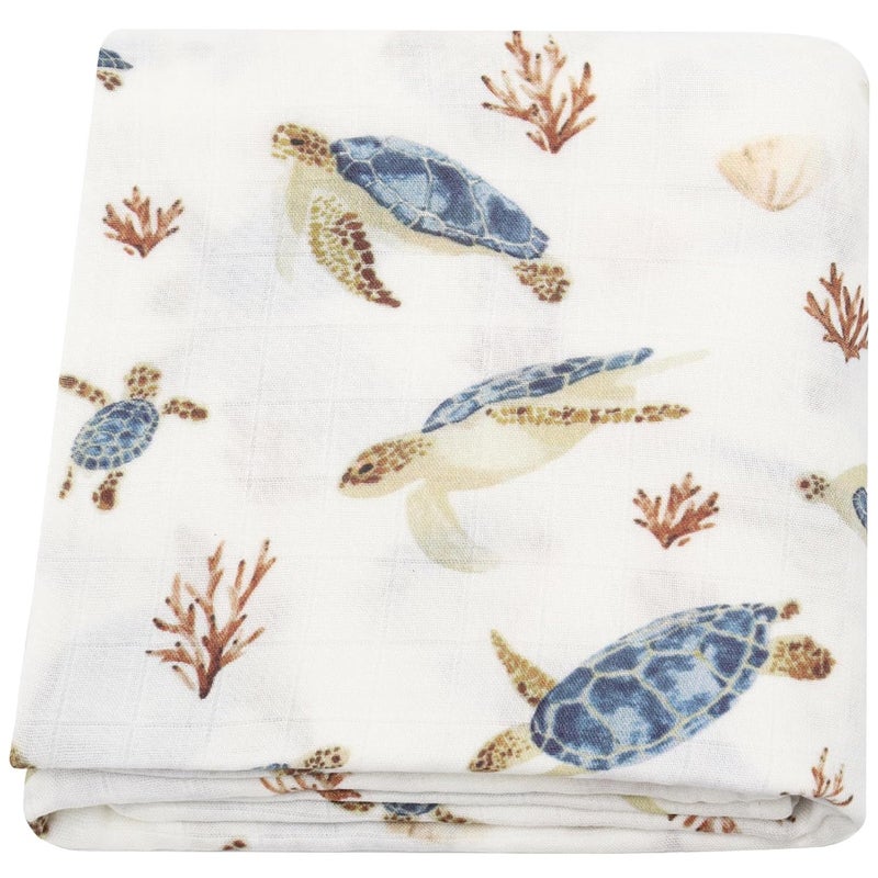 LifeTree Baby Swaddle Blanket 70 Viscose from Bamboo and 30 Cotton Muslin Swaddles Blankets Boys Girls Sea Turtle Swaddling Blanket for Newborn Super Soft Large 47 x 47 - Image 1