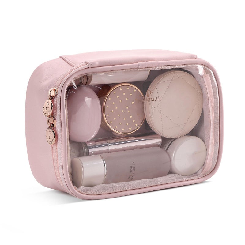 Pocmimut Small Makeup Bag Clear Make Up Bag Organizer Cute Stuff Pouch Traveling Compact Toiletry Bag Car Bag For Travel Essentials Pink - Image 1