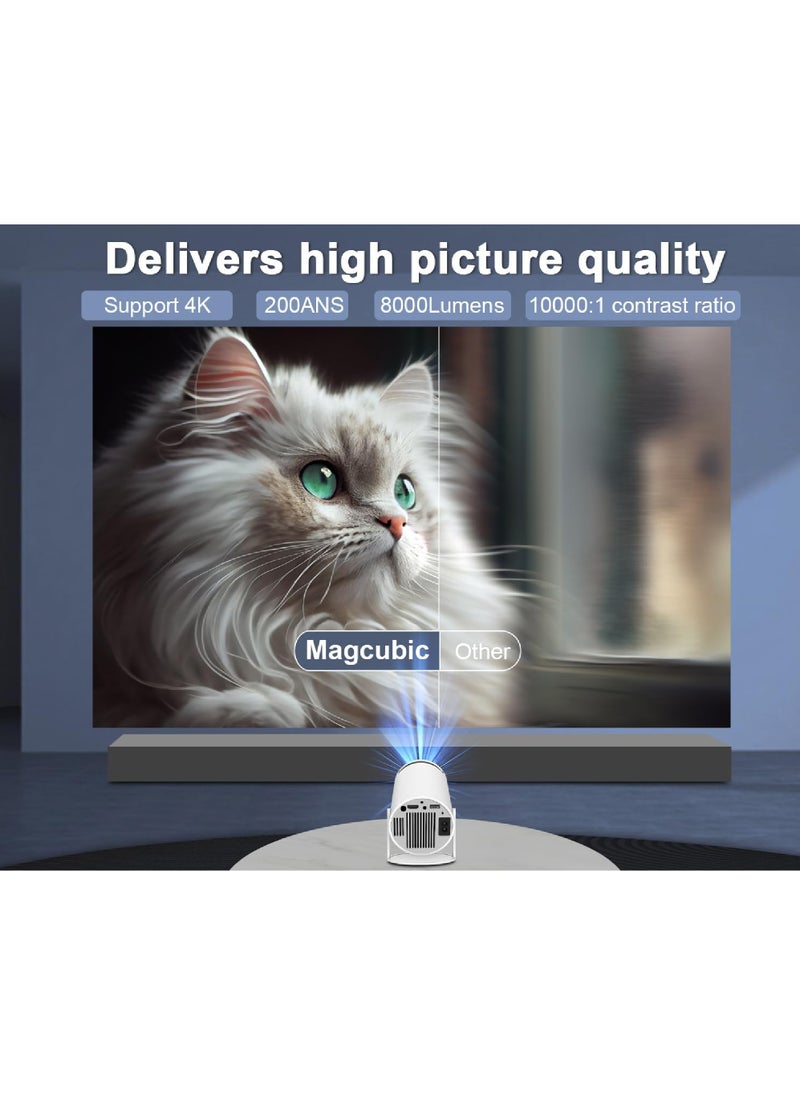 Rock Pow Mini Portable Projector 5G Wifi 6 BT 5.0 Android 11 Projector 4K 1080P Full HD Support 8000 Lumens Horizontal Keystone Correction Auto Led Projector 180°Rotating Projector for Telephone  - Image 2