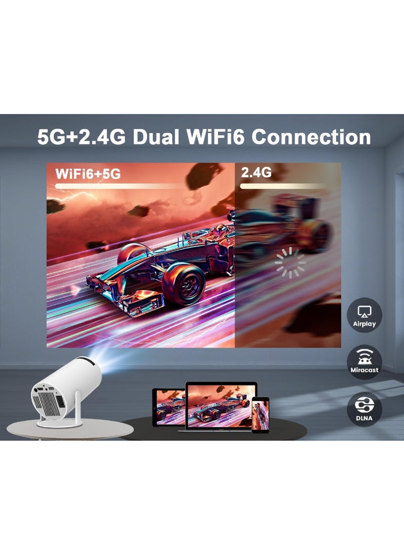 Rock Pow Mini Portable Projector 5G Wifi 6 BT 5.0 Android 11 Projector 4K 1080P Full HD Support 8000 Lumens Horizontal Keystone Correction Auto Led Projector 180°Rotating Projector for Telephone  - Image 4