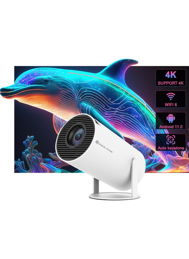 Rock Pow Mini Portable Projector 5G Wifi 6 BT 5.0 Android 11 Projector 4K 1080P Full HD Support 8000 Lumens Horizontal Keystone Correction Auto Led Projector 180°Rotating Projector for Telephone  - Image 1