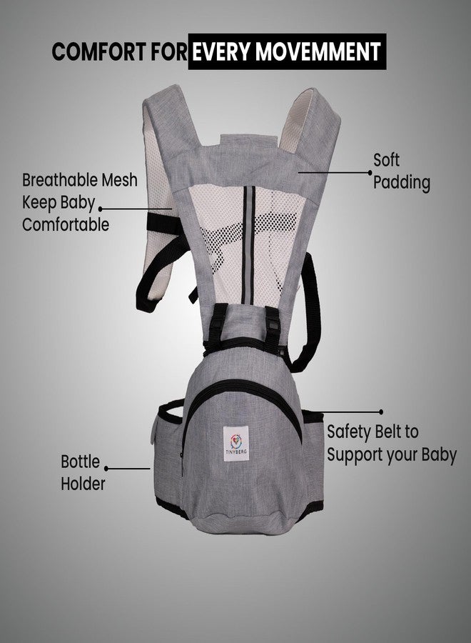 Tinyberg | Baby Carrier for 0 to 3 Year Baby | Baby Carrier for Newborn | Baby Carrying Bag | 4-in-1 Hip Seat, Adjustable Straps, Soft Thigh Padding, Large Storage & Phone Pocket | Baby Carry Bag | Kangaroo Bag | Up to-15 Kg - Haze Grey - Image 4