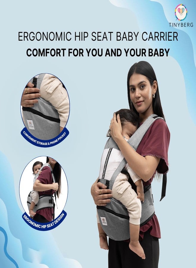 Tinyberg | Baby Carrier for 0 to 3 Year Baby | Baby Carrier for Newborn | Baby Carrying Bag | 4-in-1 Hip Seat, Adjustable Straps, Soft Thigh Padding, Large Storage & Phone Pocket | Baby Carry Bag | Kangaroo Bag | Up to-15 Kg - Haze Grey - Image 3