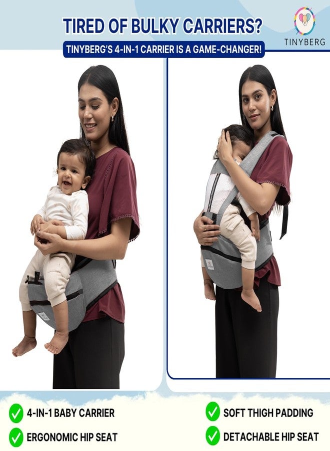 Tinyberg | Baby Carrier for 0 to 3 Year Baby | Baby Carrier for Newborn | Baby Carrying Bag | 4-in-1 Hip Seat, Adjustable Straps, Soft Thigh Padding, Large Storage & Phone Pocket | Baby Carry Bag | Kangaroo Bag | Up to-15 Kg - Haze Grey - Image 5