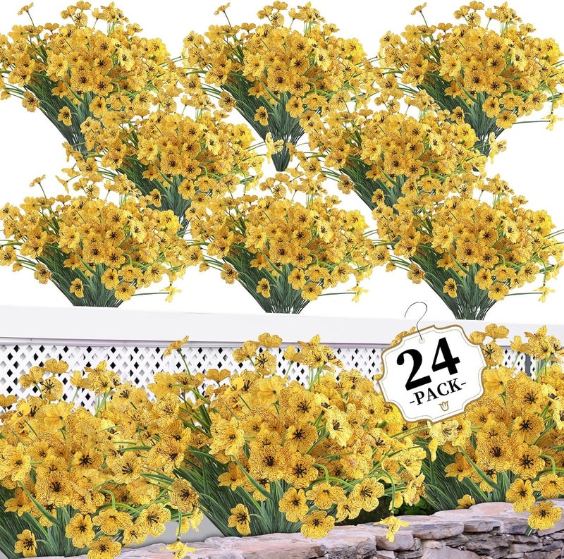 ColoPlay 24 Yellow Bundles Artificial Flowers for Outdoors/Indoors Fake Flowers Plants for Indoor Outside Garden Porch Window Box Home Wedding Farmhouse - Image 1
