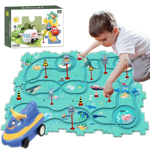 Wercow 25Packs Puzzle Racing Children's Racing Track Set, Dinosaur Puzzle Puzzle Racing Track Car Game Set, Puzzle Racing Track Set, Preschool Best Children's Gift Christmas Boys and Girls Gift (Ocean theme) - Image 1