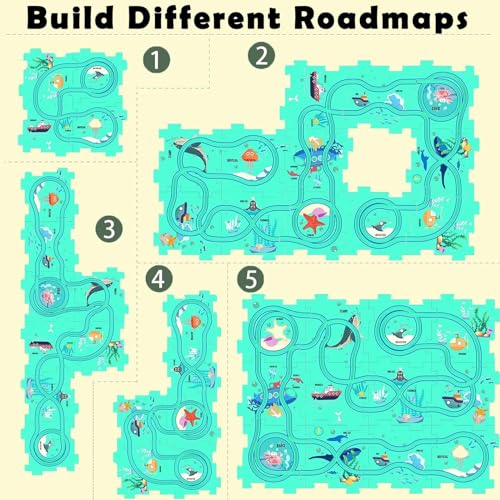 Wercow 25Packs Puzzle Racing Children's Racing Track Set, Dinosaur Puzzle Puzzle Racing Track Car Game Set, Puzzle Racing Track Set, Preschool Best Children's Gift Christmas Boys and Girls Gift (Ocean theme) - Image 3