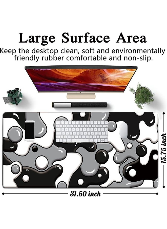 LCYLJGY - Grey Black White Mouse Pad Anime Cool Geometric Japanese Extended Desk Mat 90X40 cm Non-Slip Rubber Base Stitched Edge Large XL Mousepad for Desk Gaming Laptop Desktop,90x40x0.3CM - Image 1