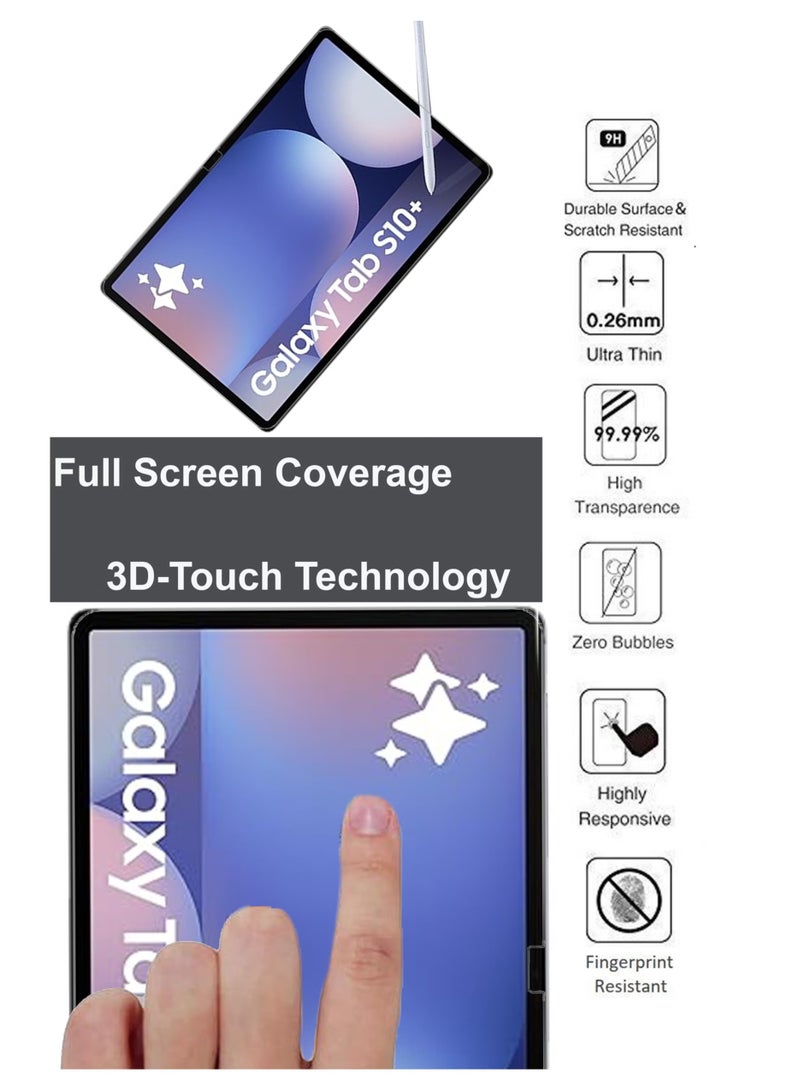 عبوتان من واقي الشاشة لجهاز سامسونج جالاكسي تاب S10 بلس | زجاج مقوى متوفر في عبوة كومبو متوافقة مع Samsung Galaxy Tab S10 Plus | واقي شاشة عالي الجودة من الزجاج المقوى المقاوم للخدش من الحافة إلى الحافة مع مجموعة تركيب سهلة - أسود - Image 3