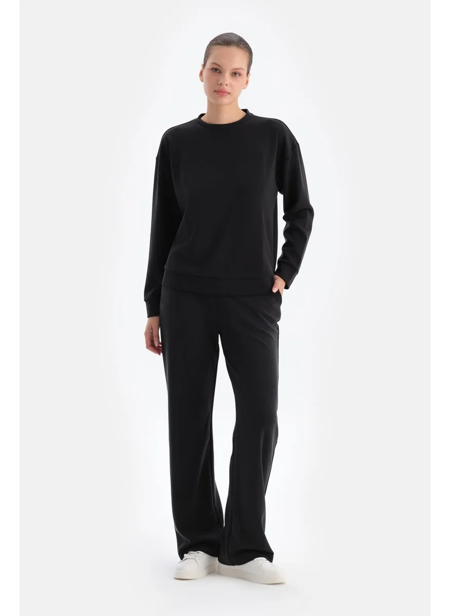 dagi Black Wide Leg Basic Modal Trousers