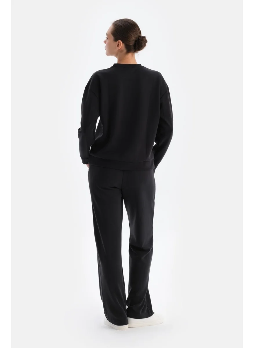 dagi Black Wide Leg Basic Modal Trousers