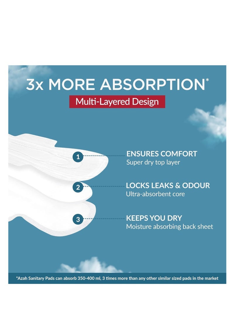 عزة AZAH فوط صحية للنساء عادي [عبوة من 30] 100٪ فوط صحية خالية من الطفح الجلدي | 3 مرات امتصاص أكثر ، غطاء علوي ناعم وجاف لتدفق كثيف | مانعة للتسرب | مع حقيبة يمكن التخلص منها - Image 3
