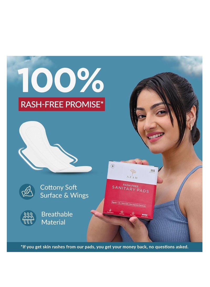 عزة AZAH فوط صحية للنساء عادي [عبوة من 30] 100٪ فوط صحية خالية من الطفح الجلدي | 3 مرات امتصاص أكثر ، غطاء علوي ناعم وجاف لتدفق كثيف | مانعة للتسرب | مع حقيبة يمكن التخلص منها - Image 2