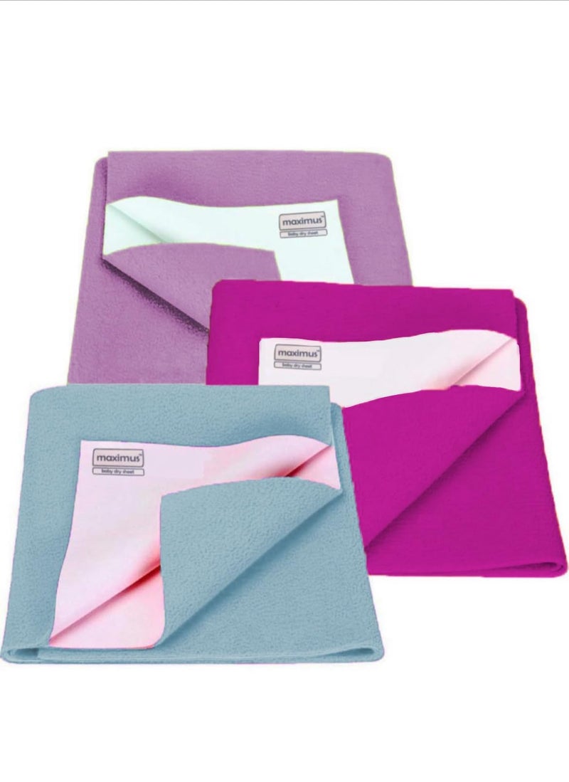 THE MAXIMUS Maximus Baby Dry Sheet | Waterproof Bed Protector | Dry Mats | Buy 1 & Get 1 Free | 250 GSM (Pink, Sky Blue & Voilet, Pack of 3) - Image 1