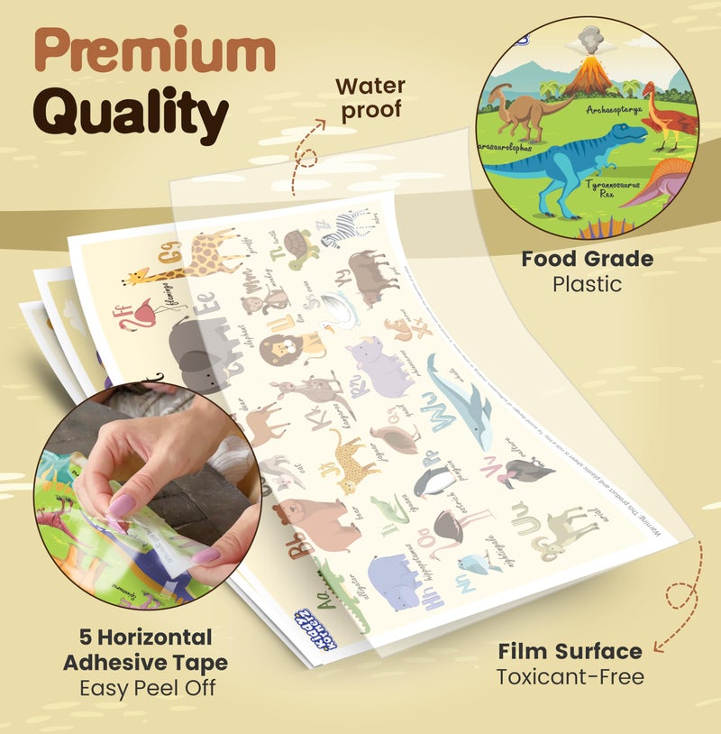 KIDDYKORNERZ 40 Pack Waterproof Disposable Placemats for Baby, Place mats for Kids, Toddler - Kids Placemats for Dining Table Tyke, Restaurants, and Travel (Dinosaur and Animal Alphabet Theme) - Image 3