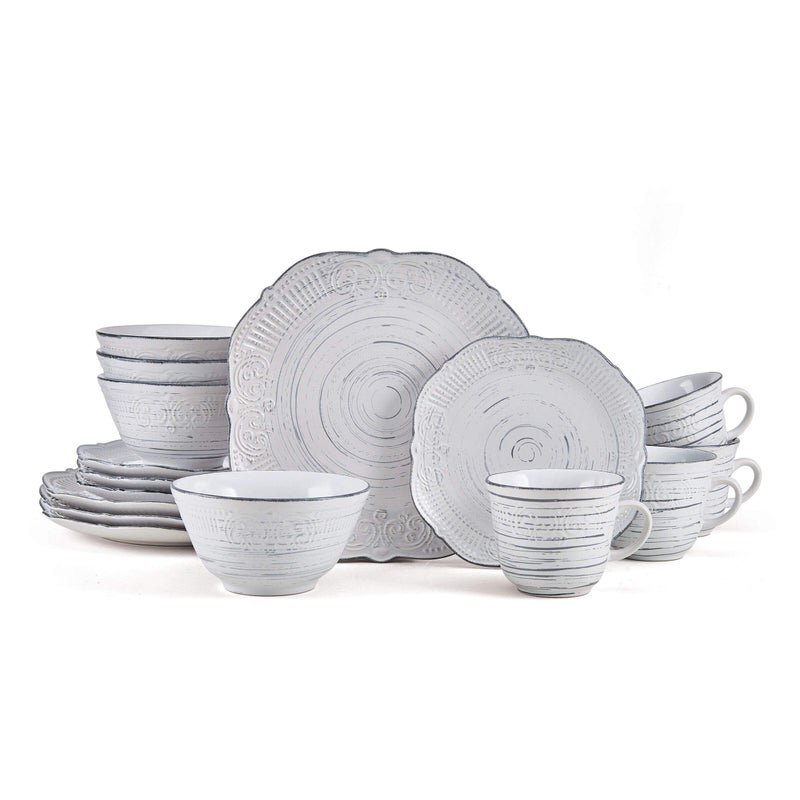 Pfaltzgraff Isabella 16Piece Stoneware Dinnerware Set Service for 4  Handpainted Unique Glazed Finish  Includes Dinner Plates Salad Plates Bowls Mugs  Dishwasher  Microwave Safe Gray