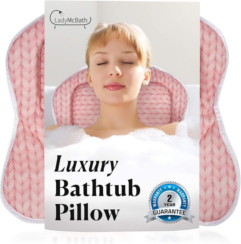 LADYMCBATH Lady McBath Bath Pillow - Luxury Bath Pillows for Tub Neck and Back Support - Powerful Suction Cups, Machine Washable Bathtub Accessory for Relaxation (Peach) 
