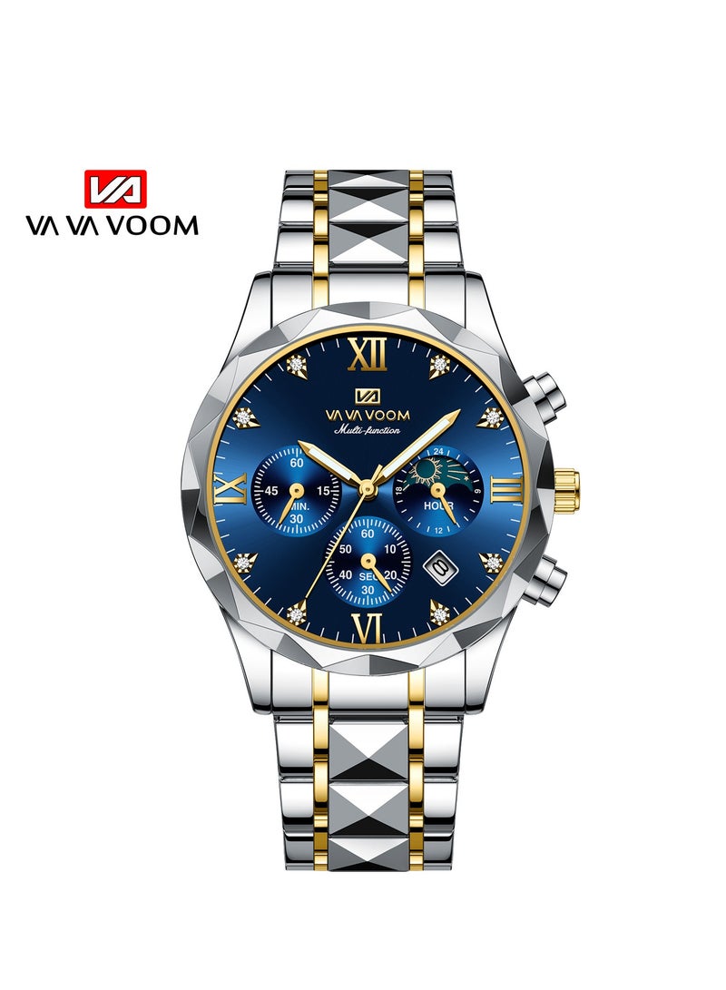 VA VA VOOM Watches For Men Stainless Steel Quartz Water Resistant Watch Gold&Silver - Image 1
