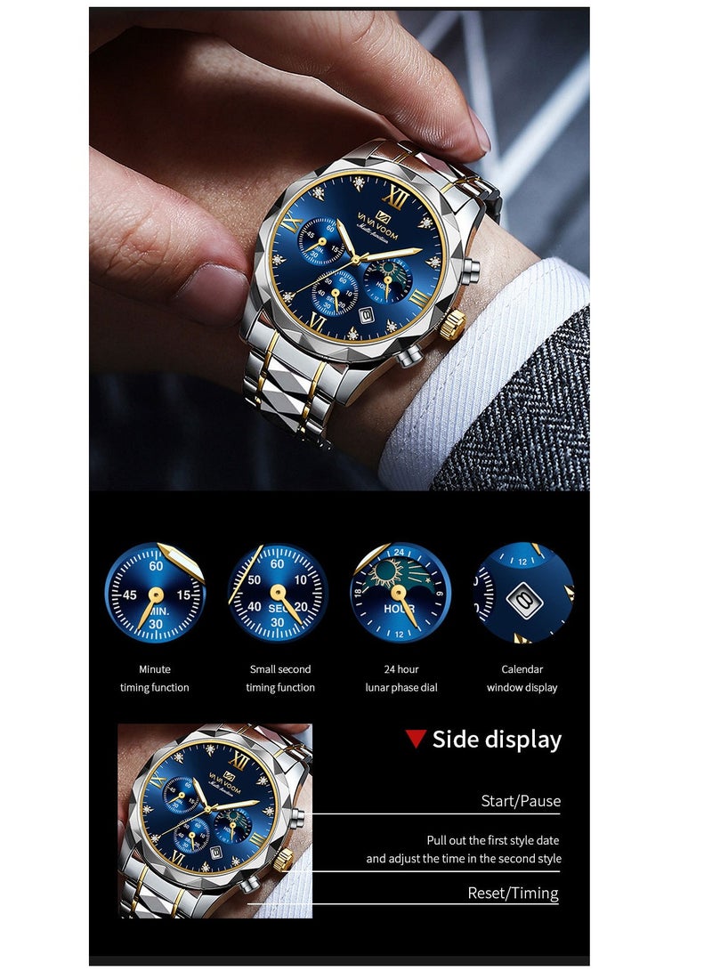VA VA VOOM Watches For Men Stainless Steel Quartz Water Resistant Watch Gold&Silver - Image 4