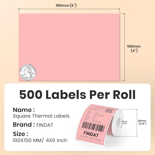 FINDAT 4''× 6'' Thermal Labels Pink Vinyl Direct Printer Shipping Label Roll Rectangle Waterproof Self-Adhesive Perforated Address Mailing Stickers for UPS Package Business Postage Barcode 250 PCS - Image 2