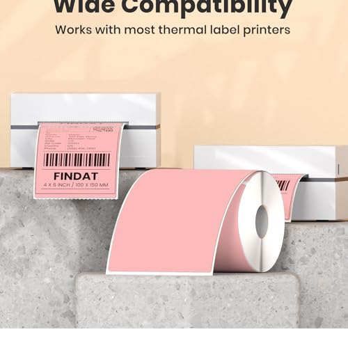 FINDAT 4''× 6'' Thermal Labels Pink Vinyl Direct Printer Shipping Label Roll Rectangle Waterproof Self-Adhesive Perforated Address Mailing Stickers for UPS Package Business Postage Barcode 250 PCS - Image 3