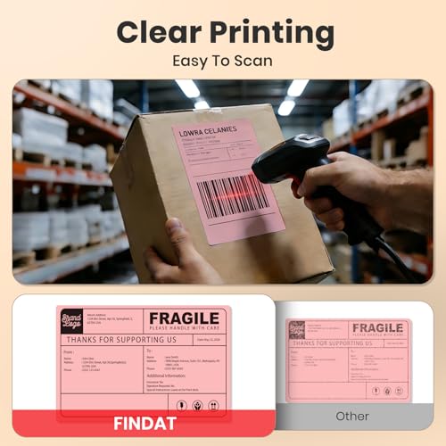 FINDAT 4''× 6'' Thermal Labels Pink Vinyl Direct Printer Shipping Label Roll Rectangle Waterproof Self-Adhesive Perforated Address Mailing Stickers for UPS Package Business Postage Barcode 250 PCS - Image 4