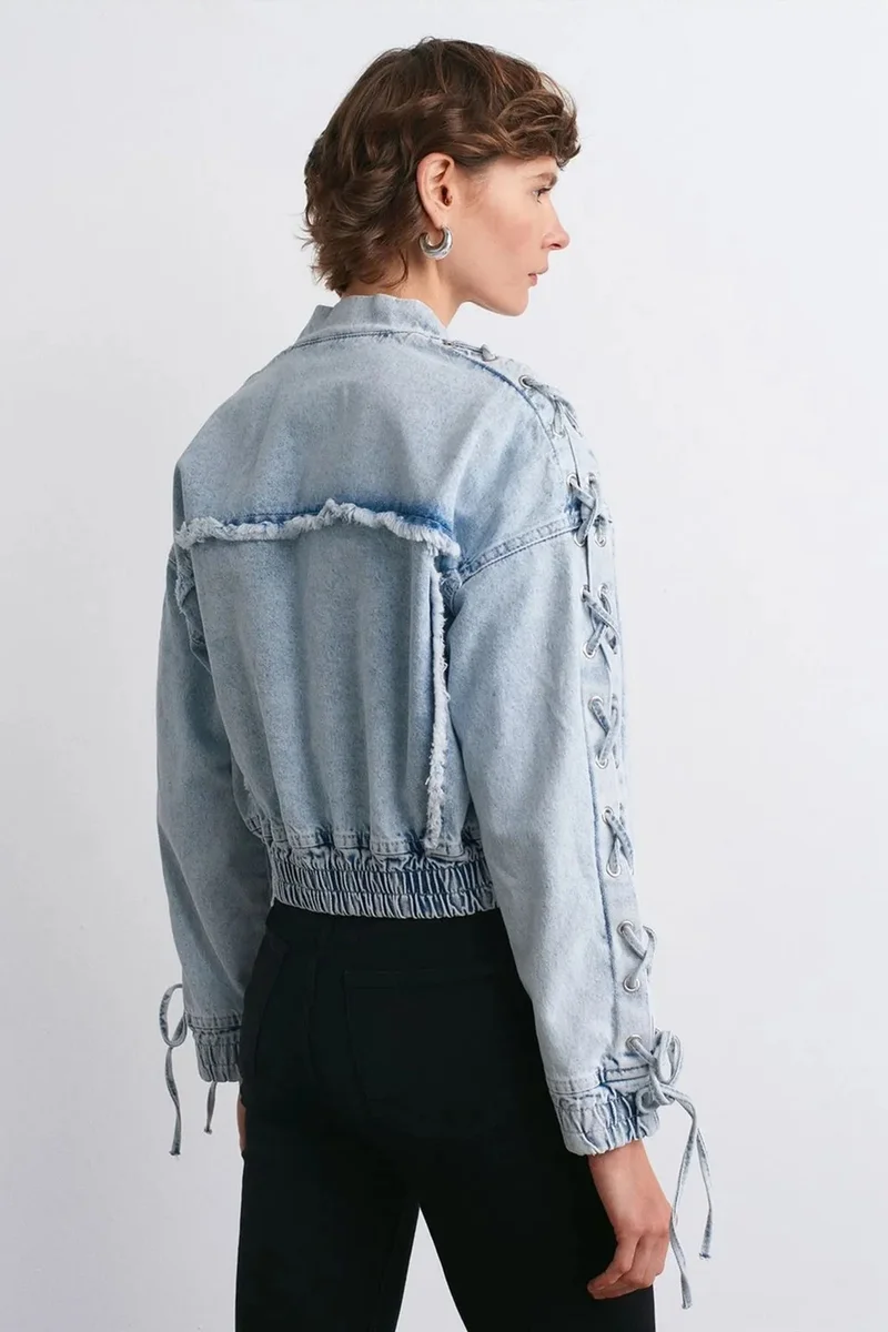 Dilvin Light Blue Denim DILVIN Women's Cropped Denim Jacket With Shirt Collar for Women | Best Price UAE